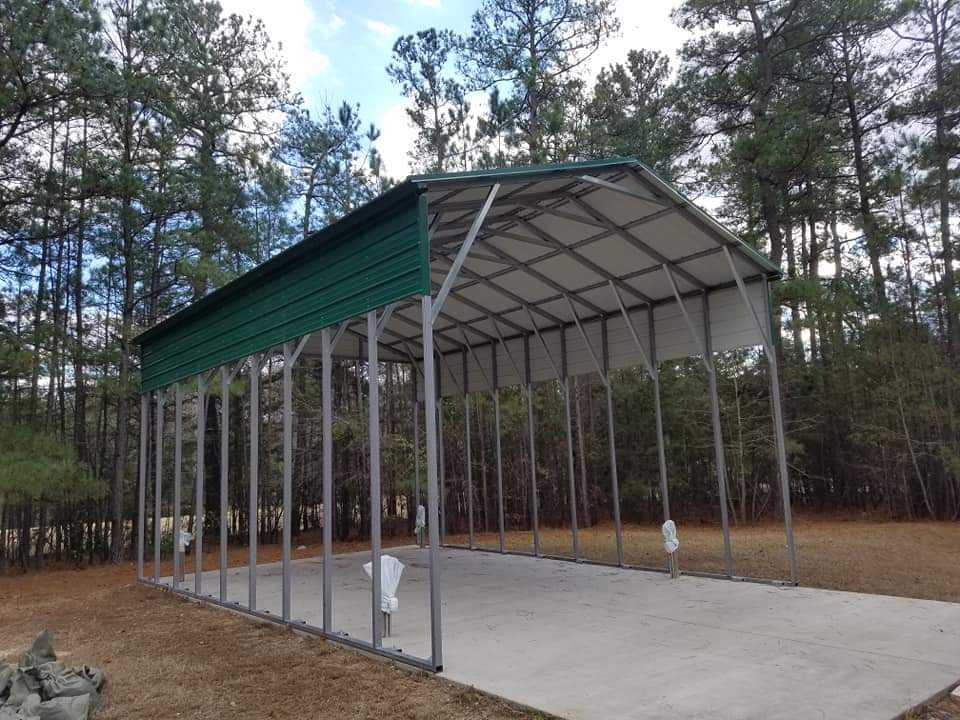 An RV storage port with a green roof